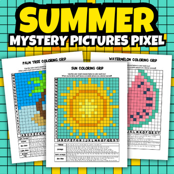 Preview of Summer Mystery Picture Pixel Grid Coloring Pages