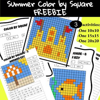 Preview of Summer Mystery Pictures FREEBIE Color by Square End of Year Activities