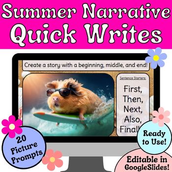 Preview of Summer Narrative Writing Picture Writing Prompts for Daily Journal, Quick Writes