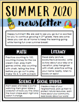 Summer Newsletter Worksheets Teaching Resources Tpt