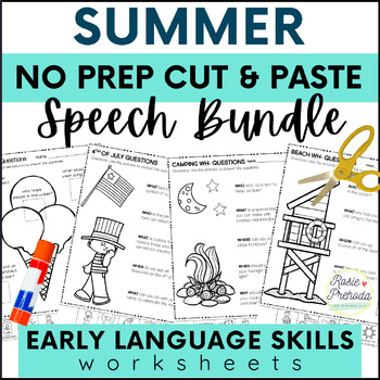 Preview of Summer Speech Therapy - No Prep Cut and Paste Language Activities - Bundle