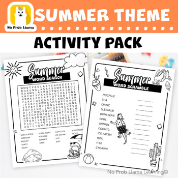 Summer No Prep Early Finisher Activity Pack - Great for Substitute Teachers