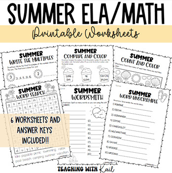 Preview of Summer No-Prep Math and ELA Activities, End of Year Math and ELA Activities