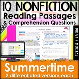Preview of Summer Nonfiction Reading Comprehension Passages and Questions