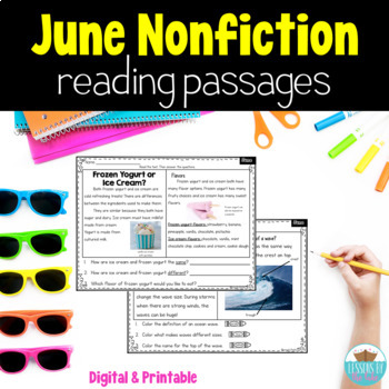 Preview of Summer Nonfiction Reading Comprehension Worksheets- June