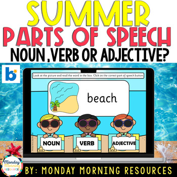 Preview of Summer Noun, Verb or Adjective - Parts of Speech Grammar Boom Cards™