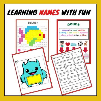 Preview of Summer Nouns Fun: Poster, Grid, Monster Game.