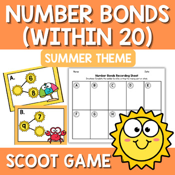Preview of Summer Number Bonds within 20 Fact Fluency Scoot Game Center Station 2nd Math