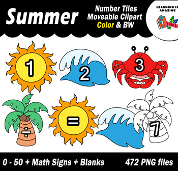 Preview of Summer Number Moveable Tiles Clipart
