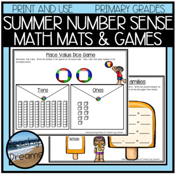 Preview of Number Sense Math Mat Activities and Dice Games  Summer  FREEBIE