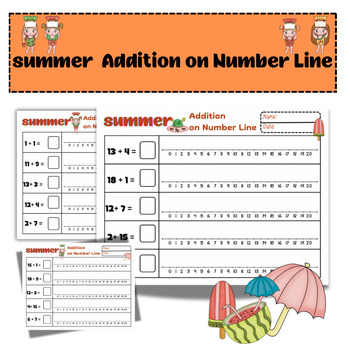 Preview of Number Line Addition  (up to 20) summer