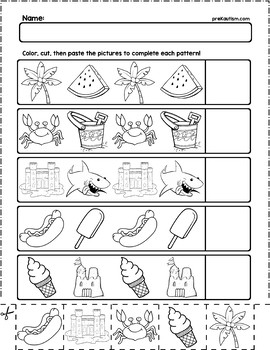 Download Summer Objects AB Pattern Worksheets | 10 Pages by preKautism | TpT