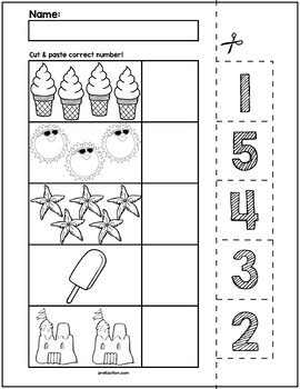 summer objects cut match worksheets numbers 1 5 by