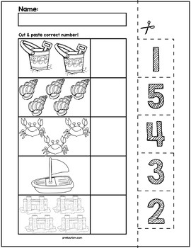 summer objects cut match worksheets numbers 1 5 by prekautism