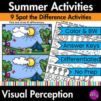 Preview of Occupational Therapy Summer Activities Visual Perception Spot the Difference