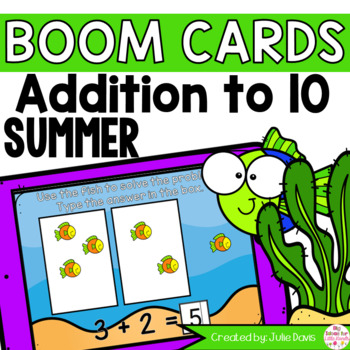 Preview of Summer Ocean Addition to 10 Math Centers - June Digital Game Boom Cards