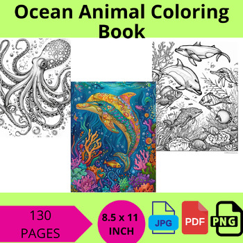 Preview of Summer Ocean Animal Coloring Book  PDF PNG JPG