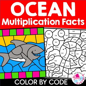 Preview of Spring Summer Ocean Color by Number Code Multiplication Coloring Pages