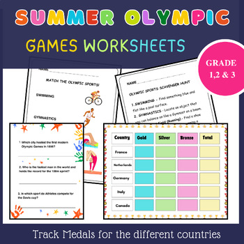 Preview of Summer Olympic games Medal Tally Worksheets for Grade 1 to 3,  Scavenger Hunt