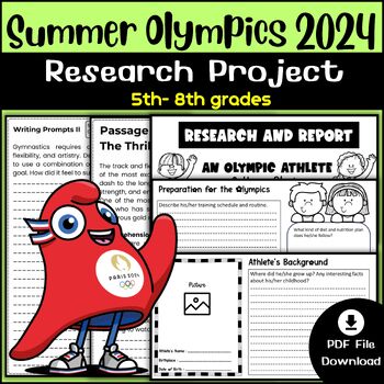 Preview of Summer Olympics 2024 Paris Research Project 5th 6th 7th 8th Grade Back to School