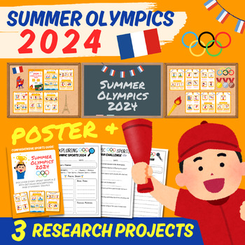 Preview of Summer Olympics 2024 Posters and Research Project Activity Worksheets for 4-6