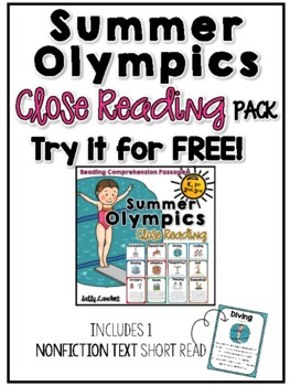 Preview of Summer Olympics Close Read -  Kindergarten 1st 2nd & 3rd- FREE GIFT