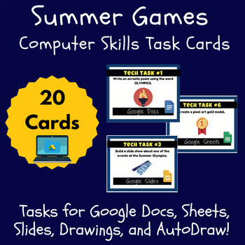 Preview of Summer Olympics Computer Skills Google Suite Curriculum Task Cards