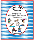 Summer Math Packet Sports Theme Addition & Subtraction Cut and Paste Activities