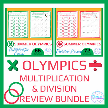 Preview of Summer Olympics Multiplication & Division Review Worksheets Bundle