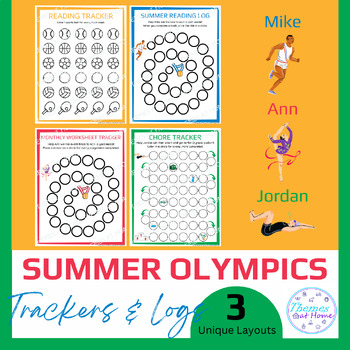 Preview of Summer Olympics Reading, Worksheet, and Chore Trackers & Logs