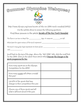 Preview of Summer Olympics: Rio 2016 Webquest