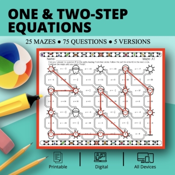Preview of Summer: One & Two-Step Equations Maze Activity