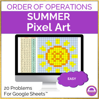 Preview of Summer Order of Operations Easy Pixel Art Activity Google Sheets