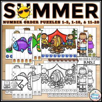 Preview of Summer Ordering Numbers Puzzle Bundle for Math Centers {color and outlined}