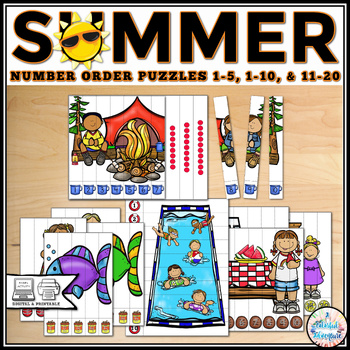 Preview of Summer Number Order Puzzles Math Centers Activities {Printable and Digital}
