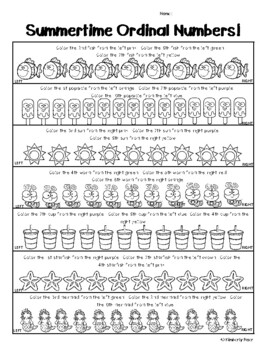 summer ordinal numbers practice worksheet or math journal activities