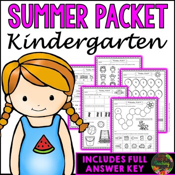 Preview of Kindergarten Summer Packet (Summer Break Review Homework Fun Summer School)