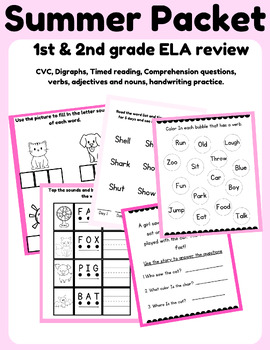 Preview of Summer Packet - 1st & 2nd grade ELA review- Reading, Grammar, Comprehension