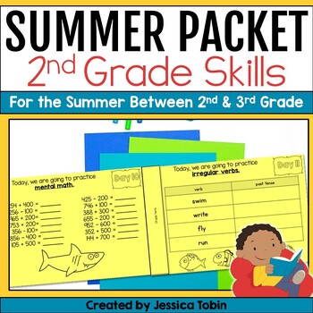 Preview of 2nd Grade Summer Packet - Fun Summer Review Worksheets and Reading Challenge