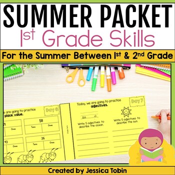 Preview of First Grade Summer Packet - Fun Summer Review Worksheets and Reading Challenge
