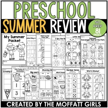 Preview of Summer Packet NO PREP Review  (Preschool) + Free Summer Bucket List Craft