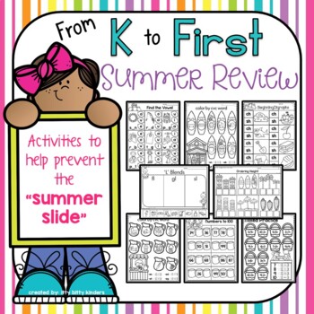 Preview of Summer Packet Review for students going from K to first, end of year
