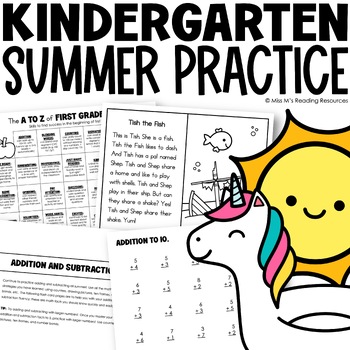 Preview of Kindergarten Summer Packet with Decodable Passages Comprehension for First Grade