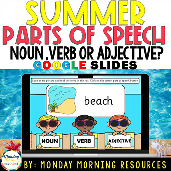 Preview of Summer Parts of Speech - Noun, Verb or Adjective Grammar Google Slides