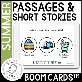 Preview of Summer Speech Therapy Short Story Comprehension Passages + Questions BOOM™ CARDS