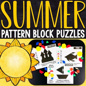 Preview of Summer Pattern Block Puzzles | Summer Pattern Block Challenge Cards