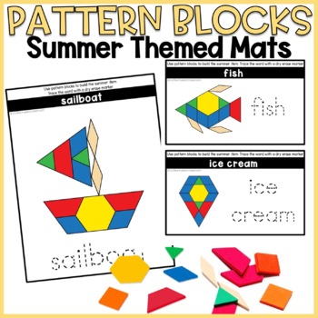 Preview of Summer Pattern Blocks Mats | Summer Morning Bin Center | End of the Year