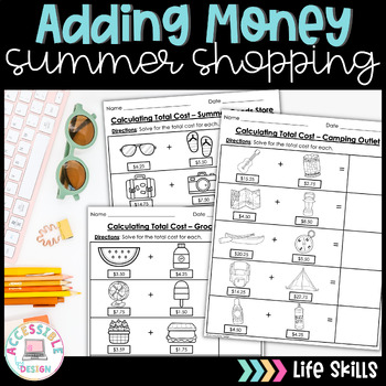 Preview of Summer Personal Finance Adding Money Worksheets #SummerWTS