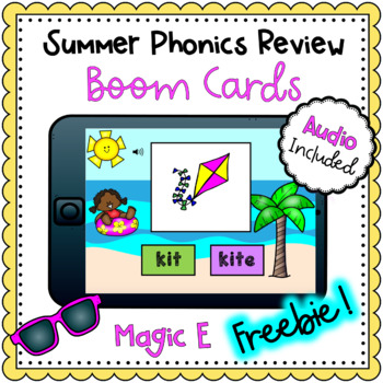 Preview of Summer Phonics Practice - Magic E - Boom Cards *FREEBIE* {Distance Learning}
