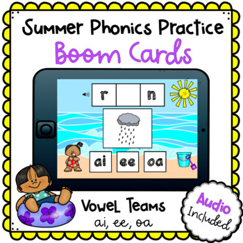 Preview of Summer Phonics Practice - Vowel Teams: ai, ee, oa - Boom Cards